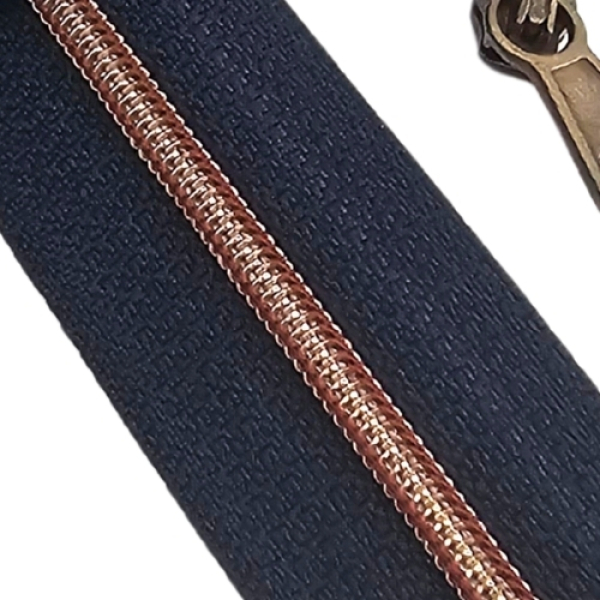 Feiner Reißverschluss Marine Antikmessing Bordeaux